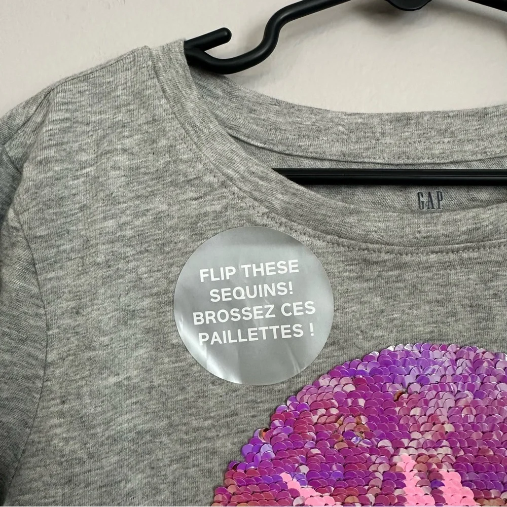 Gap Kids Gray Long Sleeve Flip Sequin Unicorn Crewneck Cotton Shirt Sz L 10 NWT